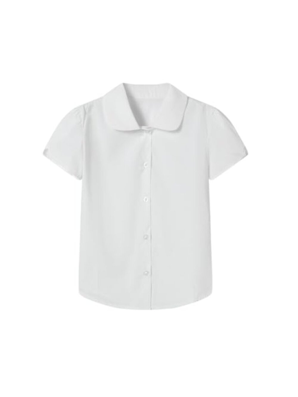 Girls Peter Pan Collar Blouse Short Sleeve Cotton Blend Button Down